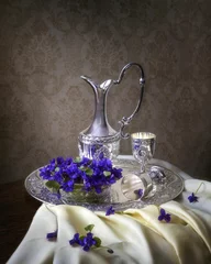 Fotobehang Eetkamer Still life with viola flowers  © Iryna