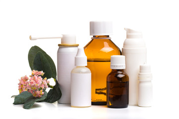 different medical bottles isolated on white background