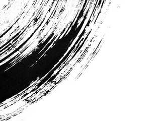Obraz premium Paintbrush Black Ink Splash on white paper abstract background.