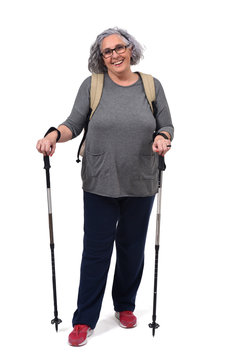 Woman Hiker On White Background