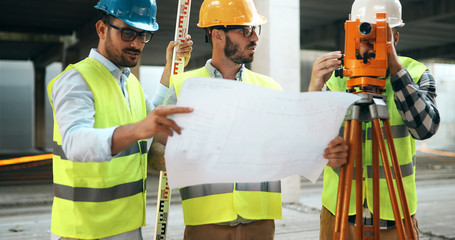 Fototapeta na wymiar Architect consult engineer on modern construction site