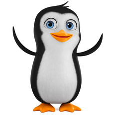 Happy penguin cartoon character on white background. 3d rendering. Illustration for advertising.