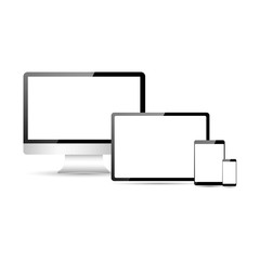 Electronic realistic set of monitor, tablet, smartphone - Stock Vector on a white background
