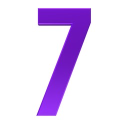 number 7 seven purple numeral sign 3d render isolated on white