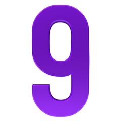 number 9 nine purple numeral sign 3d render isolated on white