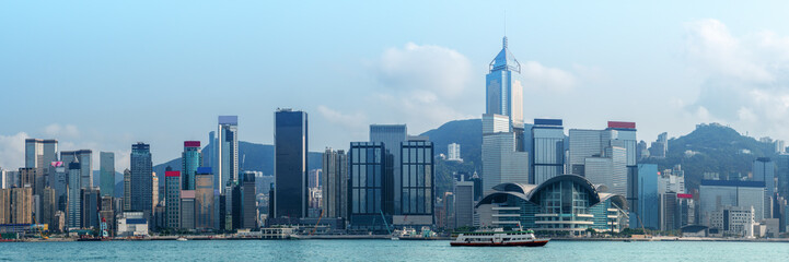 landscape scenery of skyscrapers over Victoria bay Hong Kong