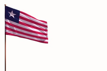 Fluttering Liberia isolated flag on white background, mockup with the space for your content.