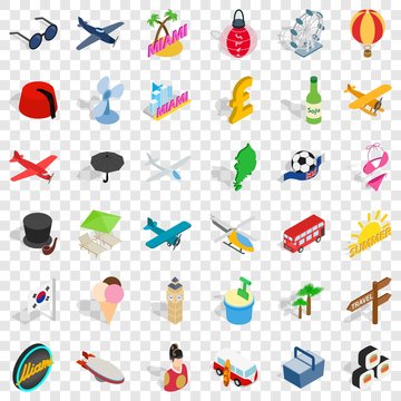 Big travel icons set. Isometric style of 36 big travel vector icons for web for any design