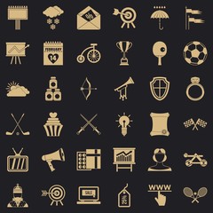 Arrow in target icons set. Simple style of 36 arrow in target vector icons for web for any design