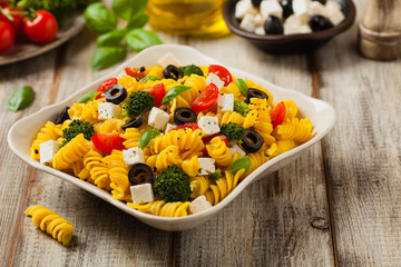 Salad with pasta and feta cheese