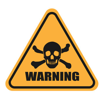 Mortal danger warning icon. Black silhouette of a skull on a yellow background. The image of death. Vector illustration.