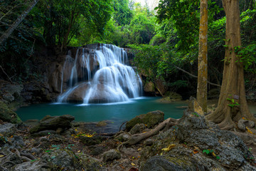 Fototapeta na wymiar Beautiful waterfall in green forest in jungle , Thailand