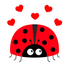 Lady bug ladybird icon. Love greeting card with red heart set. Cute cartoon kawaii funny baby character. Happy Valentines Day. Flat design. White background.
