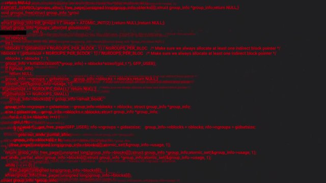 Red screen coding hacker concept animation with glitch. Programming code typing error. Big data and Internet cyber attack. Programming code abstract. Blockchain concept, computer digital code