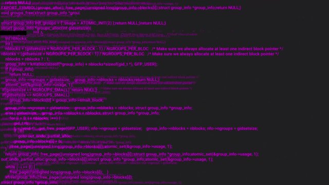 Pink screen coding hacker concept animation with glitch. Programming code typing error. Big data and Internet cyber attack. Programming code abstract. Blockchain concept, computer digital code