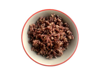 Boiled riceberry rice in bowl top view isolated on white background