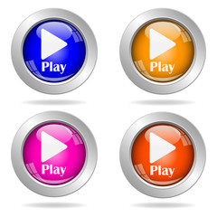 Set of round color icons. Play icon.