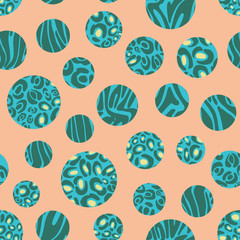 Zebra and leopard animal skin dots seamless vector repeat pattern on peach color background. Surface pattern design.