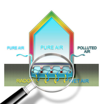 The Danger Of Radon Gas In Our Homes - Radon Testing Concept Illustration With Magnifying Glass