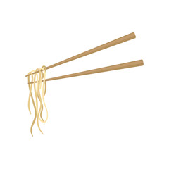 Chopsticks with noodles on white background. Vector illustration.