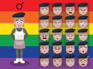 Transgender LGBTQ Demiboy Cartoon Emotion Faces Vector Illustration-01