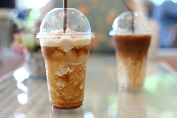 cold iced coffee drink in cafe