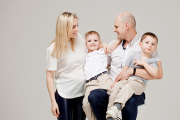 Big family, parents and sons. Mom dad and two boys