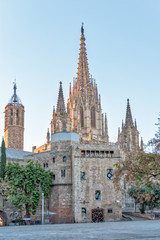 Fototapeta na wymiar Gothic Barcelona Cathedral at the sunrise, Spain.