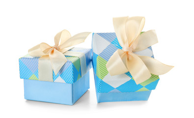 Beautiful gift boxes on white background