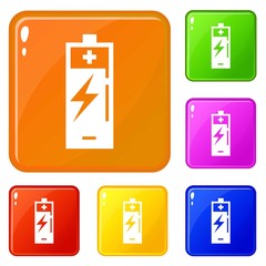 Wind turbine battery charging icons set collection vector 6 color isolated on white background