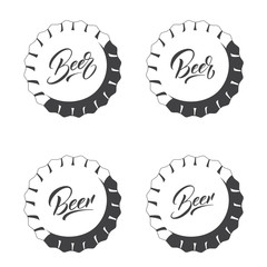 Beer caps and lettering set. Vector illustration for craft beer .