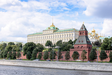 RUSSIA, MOSCOW - June 30, 2017:View of the Kremlin across the river, temples with golden domes
