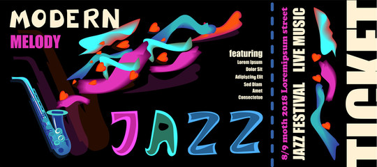 Template for the ticket of the jazz festival with musical instruments