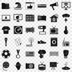 Television icons set. Simple style of 36 television vector icons for web for any design