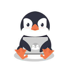 Penguin sitting with a laptop