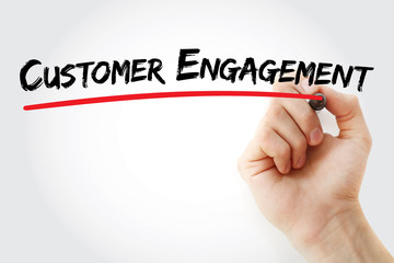Customer engagement text with marker, concept background
