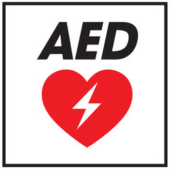 AED,automated external defibrillator / aed sign with heart and electricity symbol flat vector icon