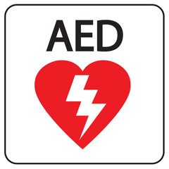 AED,automated external defibrillator / aed sign with heart and electricity symbol flat vector icon