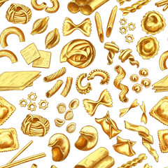 Italian pasta sketch seamless pattern background