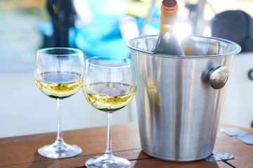 white wine on the yacht