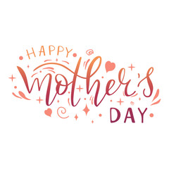 Happy Mothers Day Calligraphy text, greeting card. Lettering typography quote. Template card for invitation, poster, banner. Vector illustration with doodle