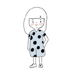 Cute girl character wearing dress with polka dot pattern