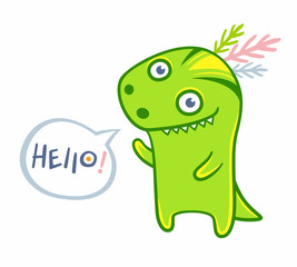 Cute tyrannosaur isolated on the white background. Cartoon pretty dinosaur print for fabric, nursery decor, poster.