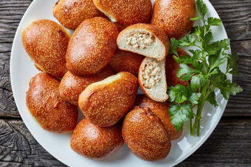 bread dough buns with ground chicken meat
