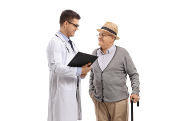 Doctor and elderly man talking