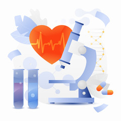 Microscope with Test Tubes and Heart