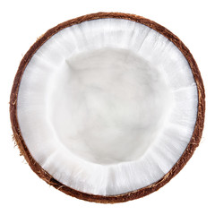 Coconut isolate top view. High quality white coconut slice texture.