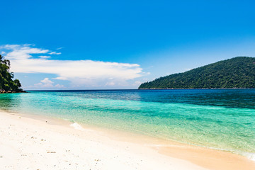 Long tail boat on tropical beach, Andaman Sea Thailand