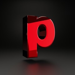 Volumetric metal lowercase letter P isolated on black background.