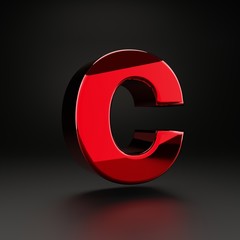 Volumetric metal uppercase letter C isolated on black background.